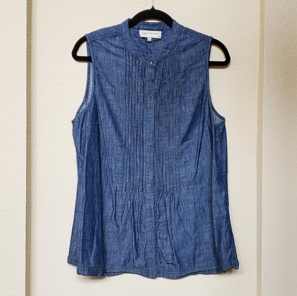 Jones New York Chambray Sleeveless Button Down Top Size L - Picture 1 of 5